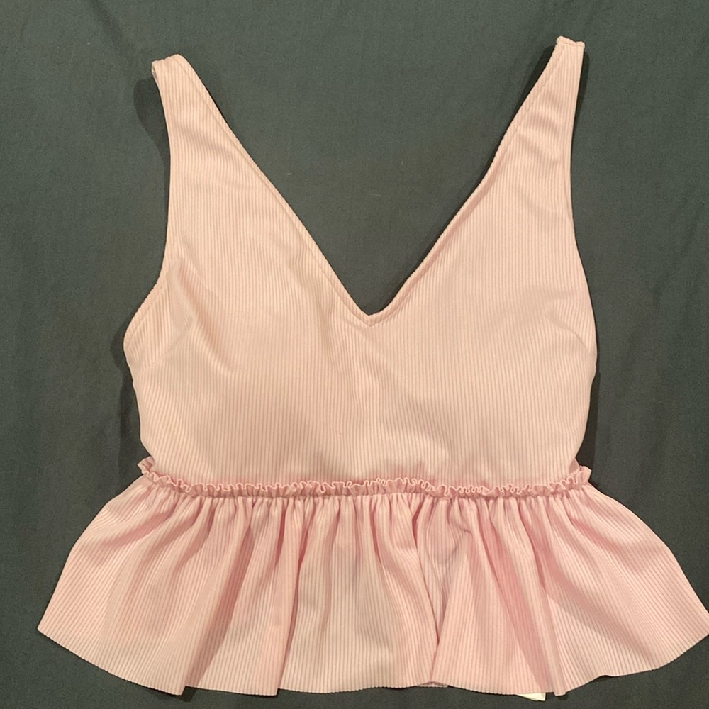 Kortni Jeane KJ Ribbed Dusted Lilac Pink Peplum Swim Top